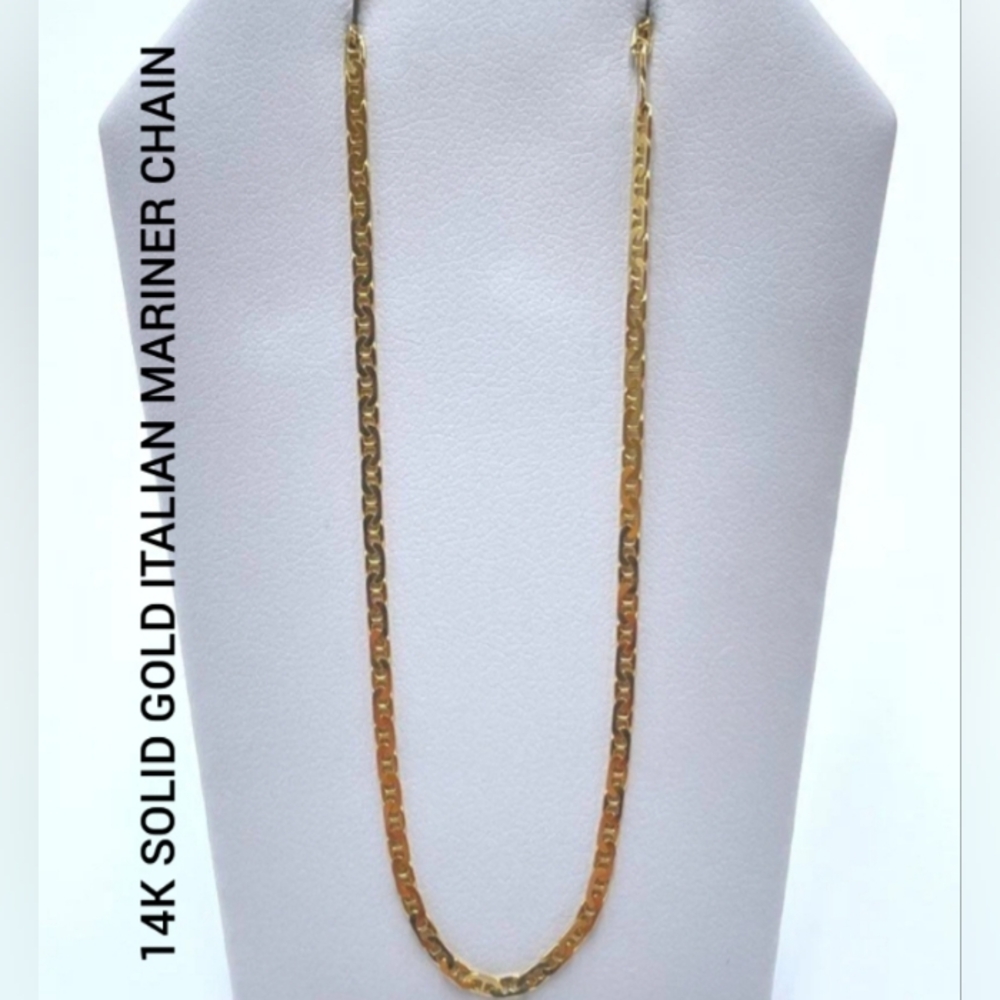 SALE! Elegant 18" 14k Solid Yellow Gold Italian Mariner Chainlink Necklace